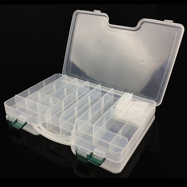 2 Sided Fishing Tackle Box: 44 Compartments Large Fishing Lure Storage Box with Dividers (White)