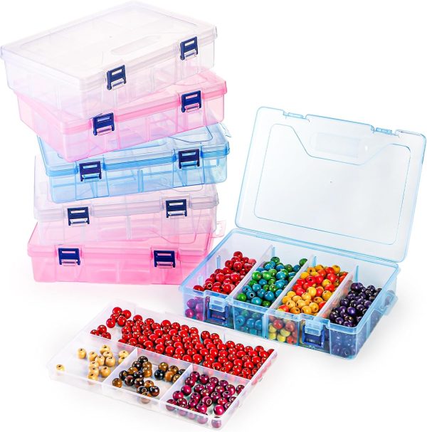 Covzoe 6 Pack Plastic Organizer Box with Adjustable Dividers, Double Layer Bead Organizer 8 Large Grids, Clear Tackle Storage Box Snackle Container for Art DIY Craft Jewelry Fishing