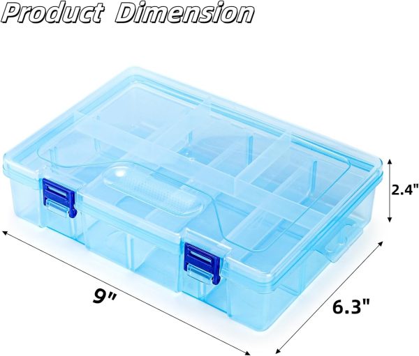 Covzoe 6 Pack Plastic Organizer Box with Adjustable Dividers, Double Layer Bead Organizer 8 Large Grids, Clear Tackle Storage Box Snackle Container for Art DIY Craft Jewelry Fishing - Image 2