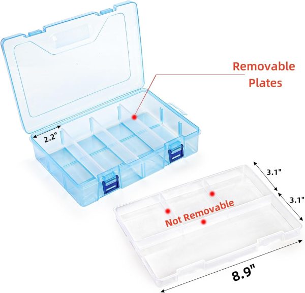 Covzoe 6 Pack Plastic Organizer Box with Adjustable Dividers, Double Layer Bead Organizer 8 Large Grids, Clear Tackle Storage Box Snackle Container for Art DIY Craft Jewelry Fishing - Image 3