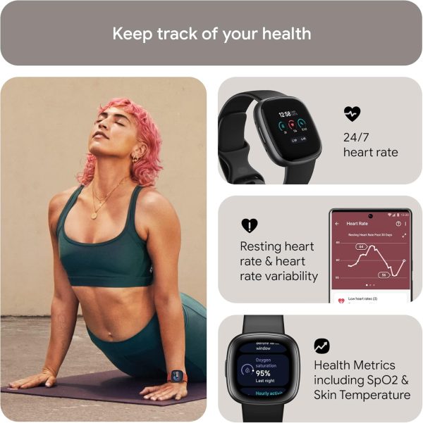 Fitbit Versa 4 Fitness Smartwatch with Daily Readiness, GPS, 24/7 Heart Rate, 40+ Exercise Modes, Sleep Tracking and more, Black/Graphite, One Size (S & L Bands Included) - Image 4