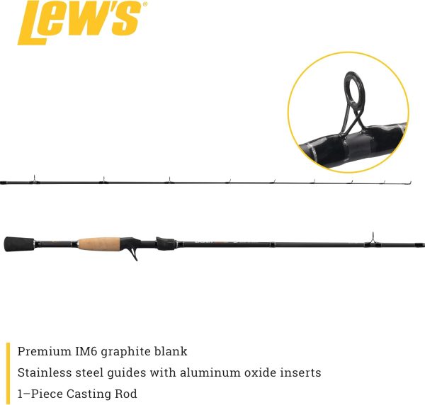 Lew's Laser SG1 Casting Fishing Rod, IM6 Graphite Blank, Stainless Steel Guides, Split-Grip Cork Handle, Black - Image 3