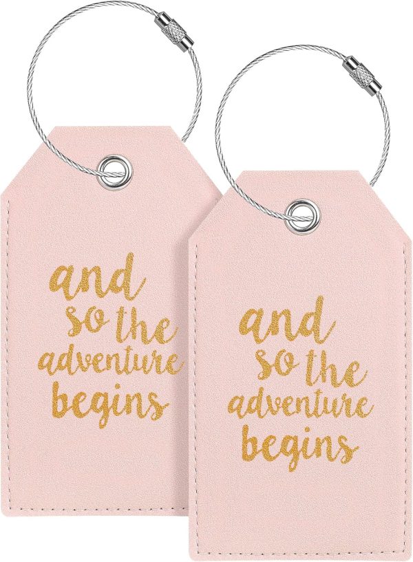 Luggage Tag & Personalized Luggage Tags for Suitcases Leather Bag Tags for Backpacks Handbag School Instrument with Name ID Label Travel Essentials, Unique Fun Pink Baggage Tags 2 Pack