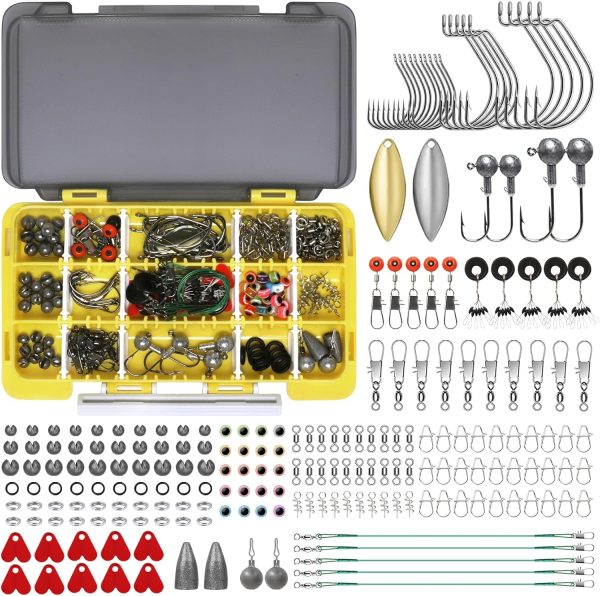 TRUSCEND Widely Used Fishing Tackle & Accessories Kit, Fishing Tackle Box with Tackle Included, Fishing Sinker Weight Hook Swivels Snap Leader Lures, Giftable Beginner Fishing Lures/Gear Set