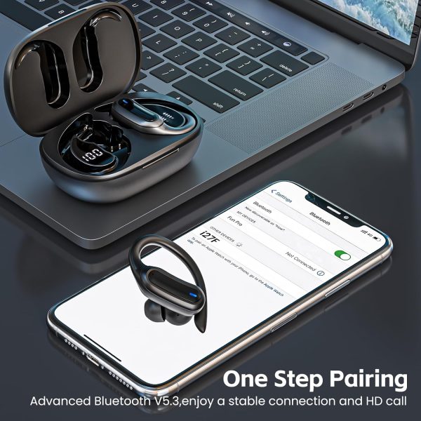 Wireless Earbuds Bluetooth Headphones, Bluetooth 5.3 Stereo over Ear Buds,Noise Cancelling Mic, IPX7 Waterproof Headset for Workout/Running Black - Image 5